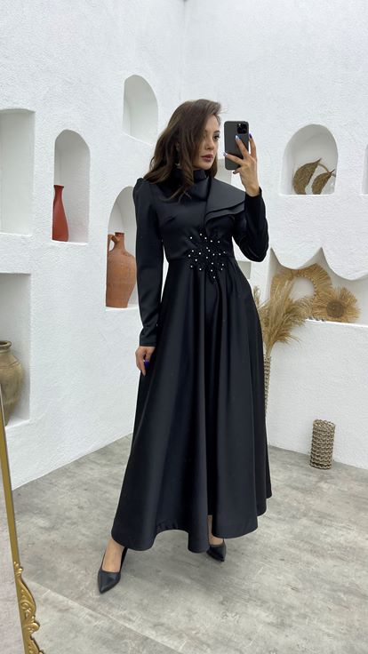 Robe de soirée en satin noir Hijab