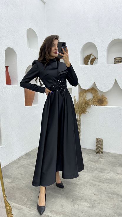 Robe de soirée en satin noir Hijab