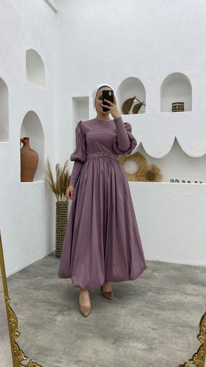 Abito da sera in chiffon Hijab con palloncino rosa secca