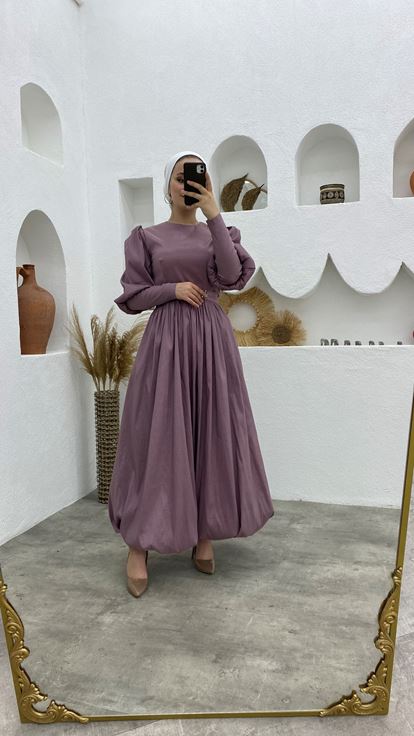 Abito da sera in chiffon Hijab con palloncino rosa secca