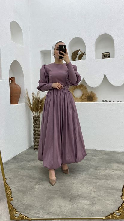 Abito da sera in chiffon Hijab con palloncino rosa secca