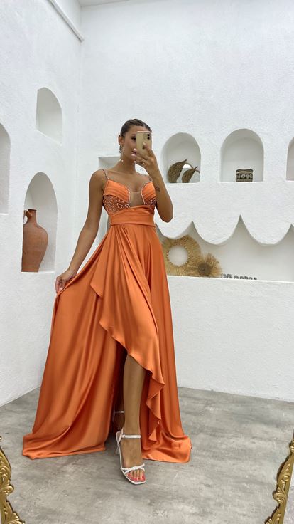 Tile Rope Strap ricamato drappeggiato balza raso abito da sera