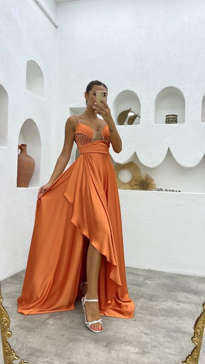 Tile Rope Strap ricamato drappeggiato balza raso abito da sera