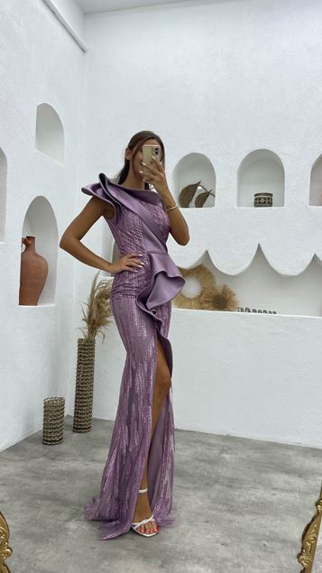 Lilac One Shoulder Volleyball Evening Dress