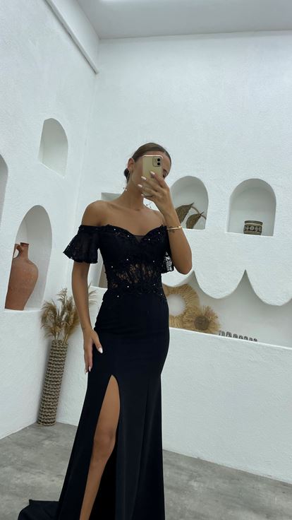 Abito da sera Guipure ricamato nero