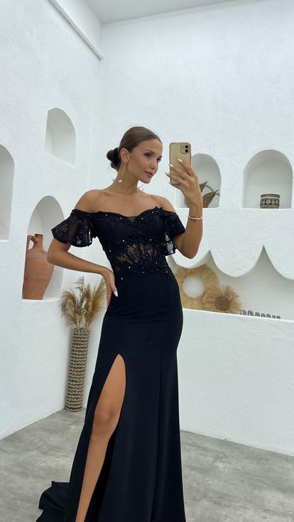 Abito da sera Guipure ricamato nero