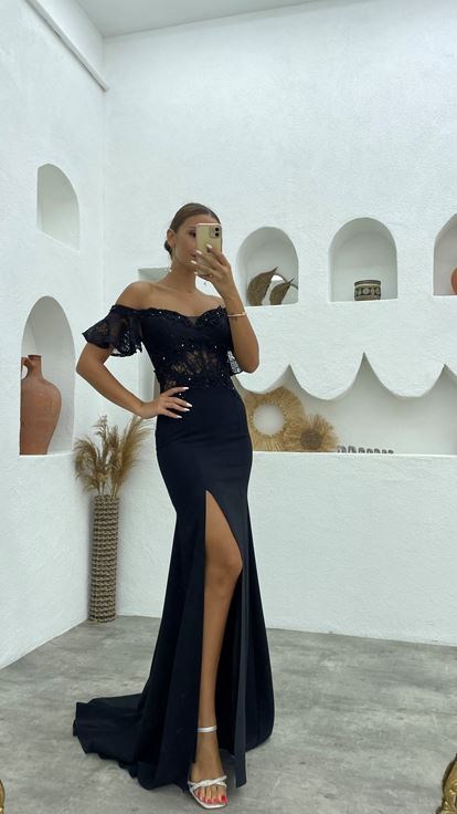 Abito da sera Guipure ricamato nero