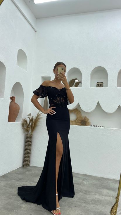 Abito da sera Guipure ricamato nero