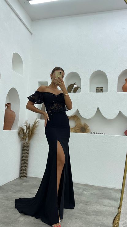 Abito da sera Guipure ricamato nero