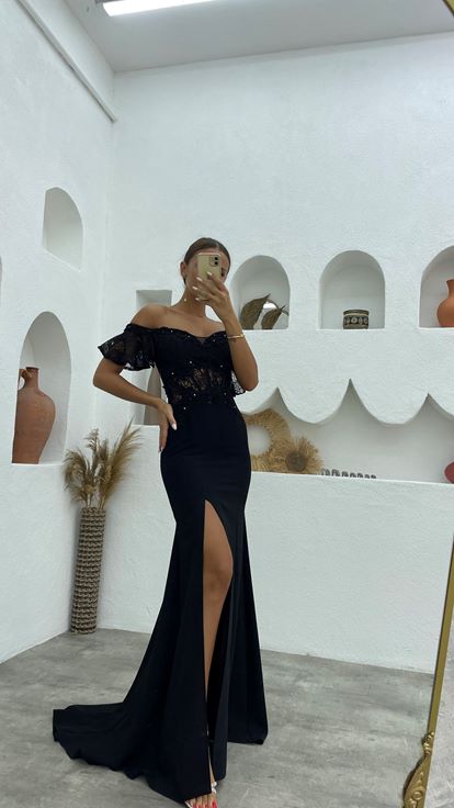 Abito da sera Guipure ricamato nero