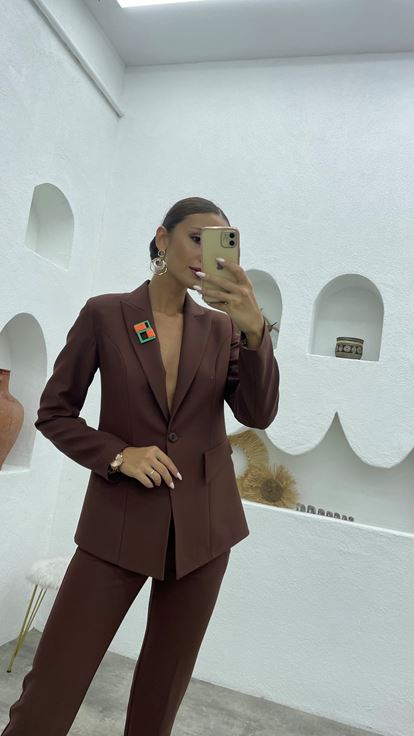 Bordo Broş Detay Ceket Pantolon Takım