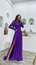 Mor Kolları Ve Göğsü İşlemeli Drapeli Saten Abiye Elbise