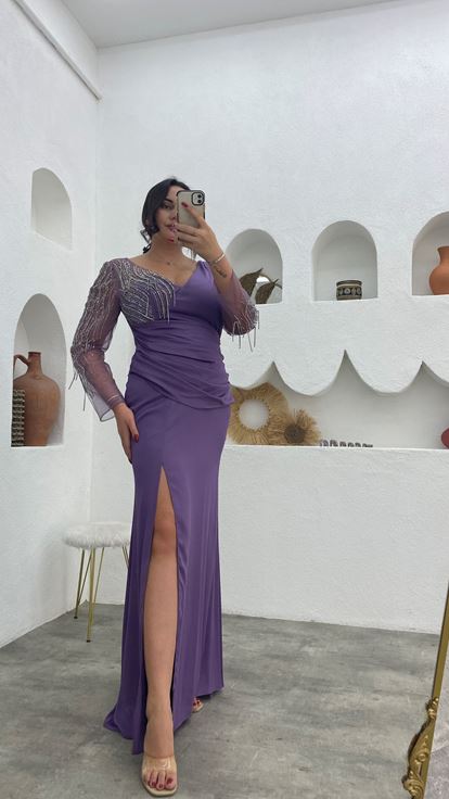 Abito da sera drappeggiato drappeggiato viola drappeggiato plus size