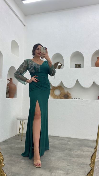 Abito da sera drappeggiato drappeggiato smeraldo plus size