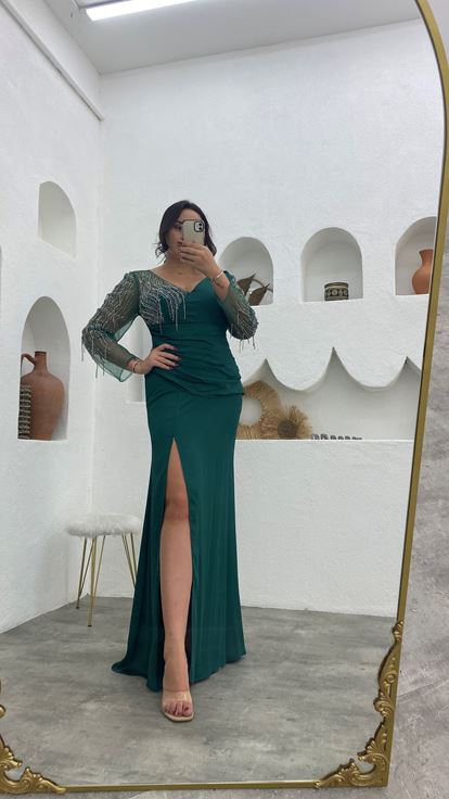 Abito da sera drappeggiato drappeggiato smeraldo plus size