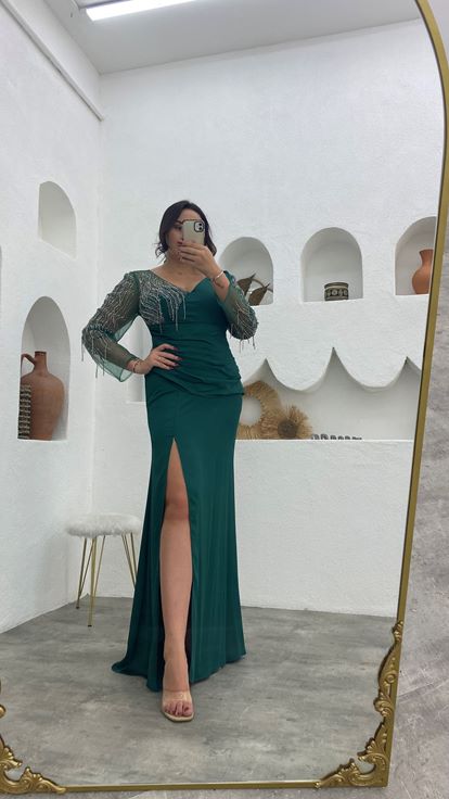 Abito da sera drappeggiato drappeggiato smeraldo plus size