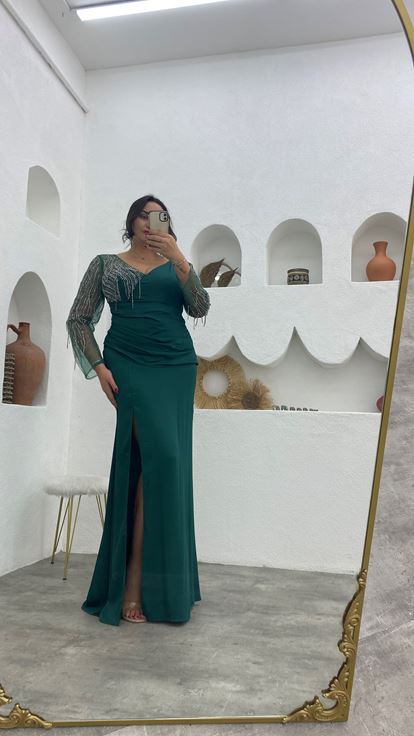 Abito da sera drappeggiato drappeggiato smeraldo plus size