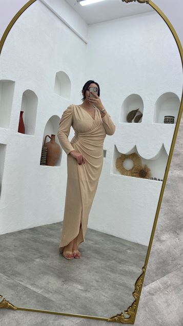 Beige Brodé Cordon Glitter Plus Taille Robe de soirée