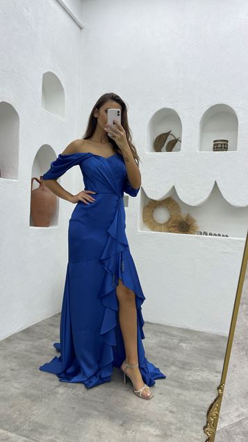 Robe de soirée en satin à cordon de serrage indigo