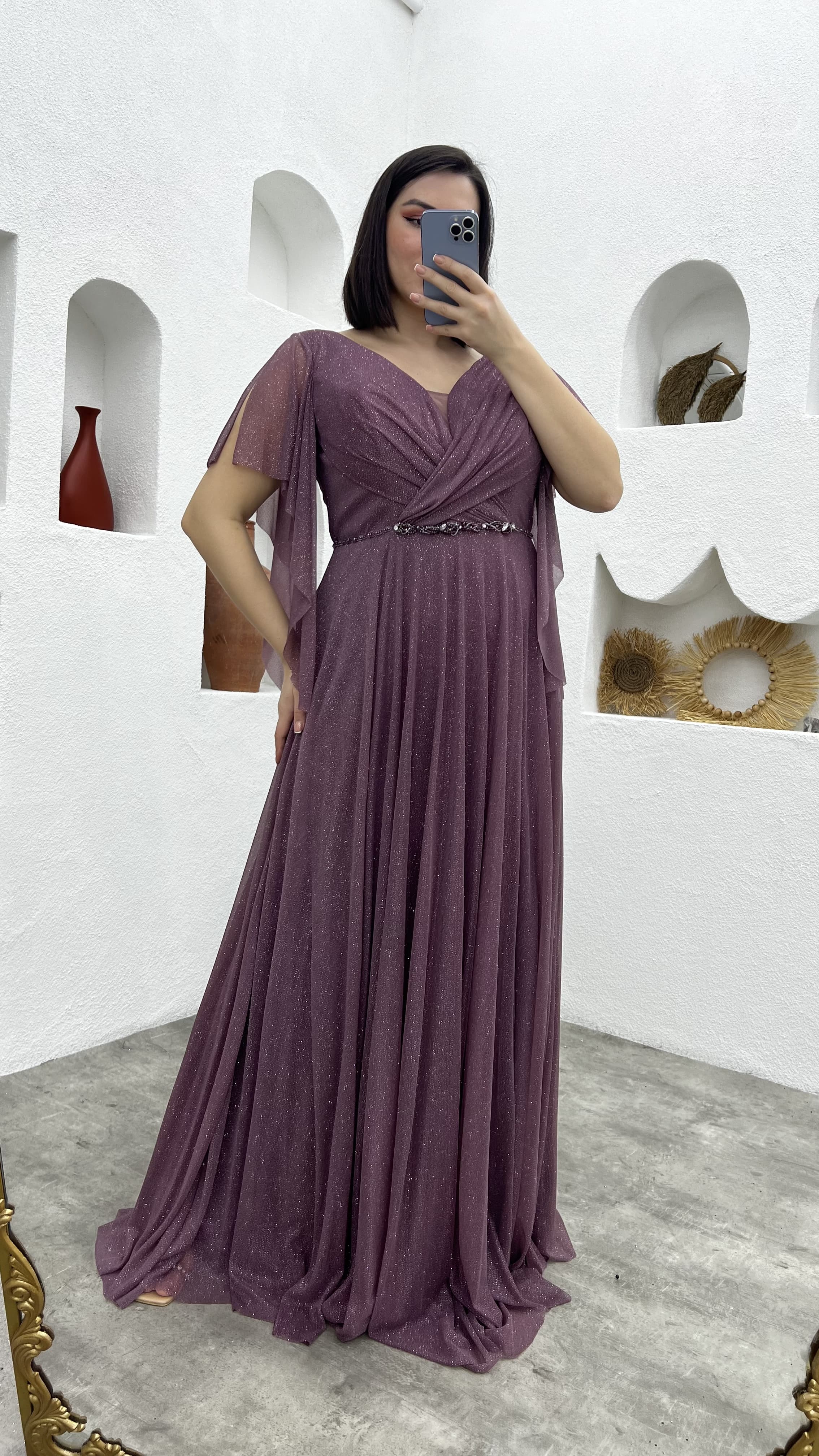 Flutter Sleeve Crisscross Mesh Bridesmaid Dress