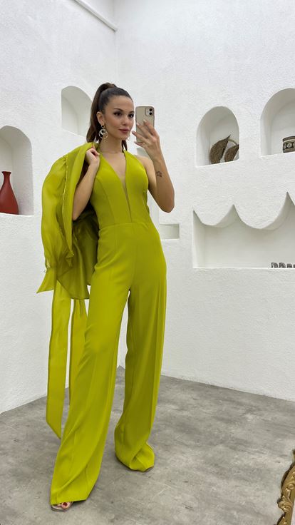 Sarı İşlemeli  Kuşaklı Tulum Ceket