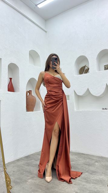 Tile Rope Strap Petto ricamato raso abito da sera