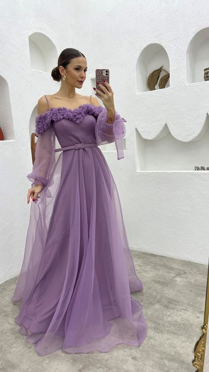 Lilas Corde Straangle Tulle Tulle Robe de soirée