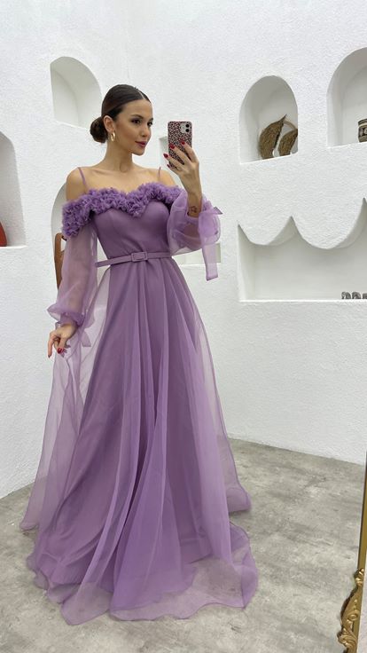 Lilas Corde Straangle Tulle Tulle Robe de soirée