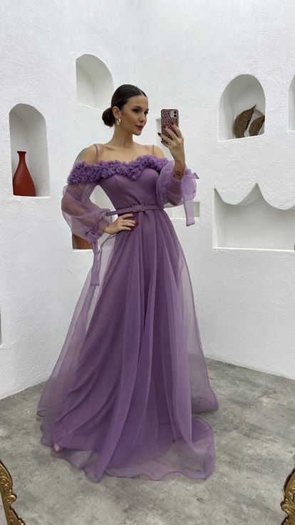 Lilas Corde Straangle Tulle Tulle Robe de soirée