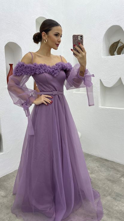 Lilas Corde Straangle Tulle Tulle Robe de soirée