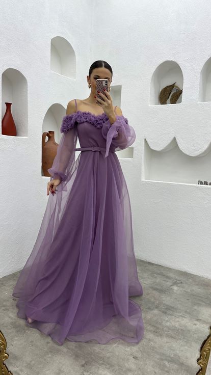Lilas Corde Straangle Tulle Tulle Robe de soirée
