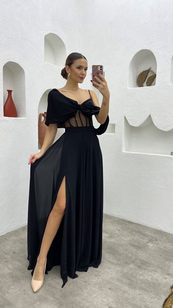 Bracelet de corde noir Brodé Satin Robe de soirée