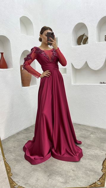 Vestido de noche largo drapeado drapeado ciruela