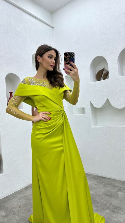 Vestido de noche drapeado drapeado amarillo