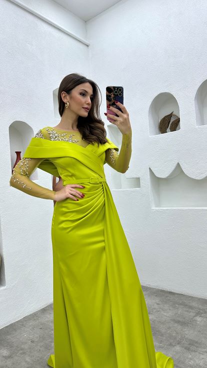 Vestido de noche drapeado drapeado amarillo