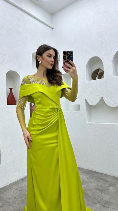 Vestido de noche drapeado drapeado amarillo