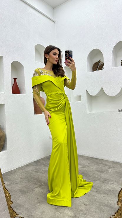 Vestido de noche drapeado drapeado amarillo