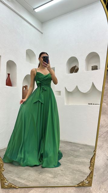 Green Rope Strap Belted Abito da sera