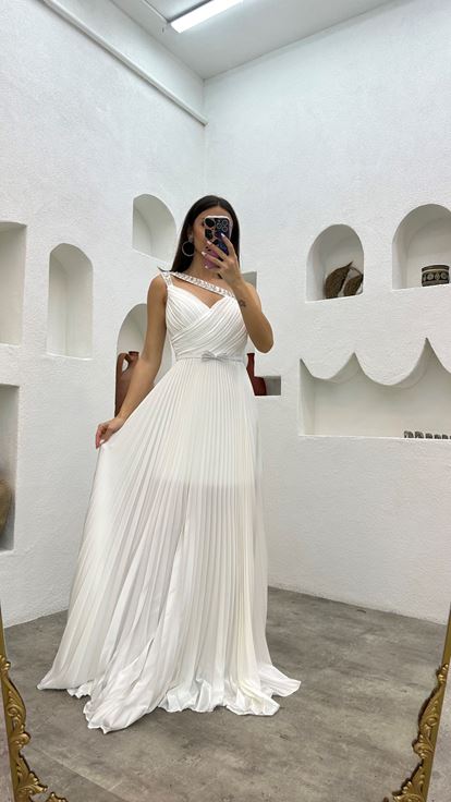 Cinturini bianchi ricamati plissettati raso abito da sera