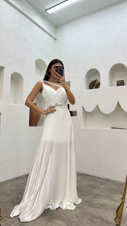 Cinturini bianchi ricamati plissettati raso abito da sera