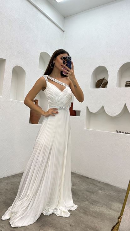 Cinturini bianchi ricamati plissettati raso abito da sera