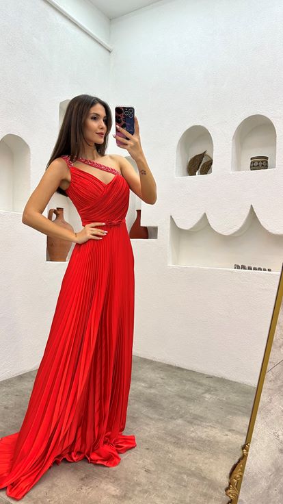 Cinturini arancioni ricamati plissettati raso abito da sera