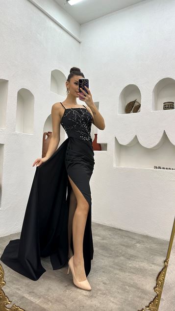 Cinturino di corda nera ricamato raso abito da sera