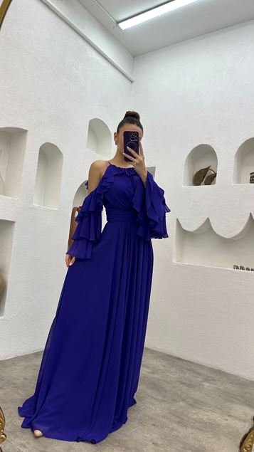 Purple Flywheel Drape Detail Chiffon Evening Dress