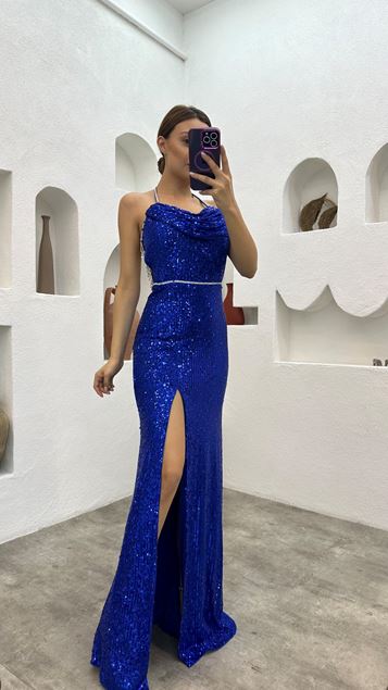 Saks Cintura Motivo Lentejuelas Lentejuelas Vestido de Noche