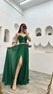 Zümrüt İp Askılı Drapeli İşlemeli Abiye Elbise