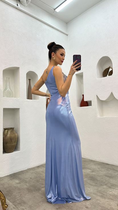 Bebemavi Tek Omuz Bel Detay Abiye Elbise