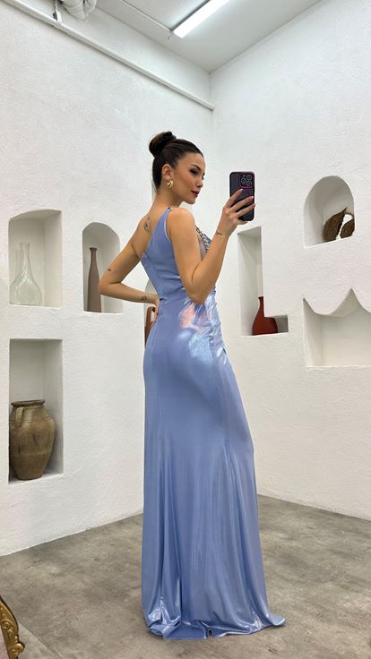 Bebemavi Tek Omuz Bel Detay Abiye Elbise