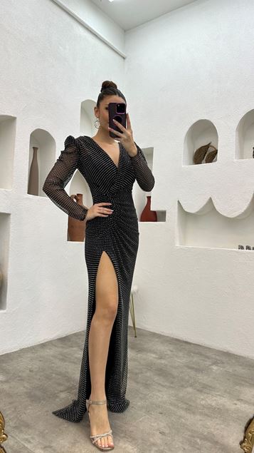 Robe de soirée noire à double boutonnage à cordon de serrage