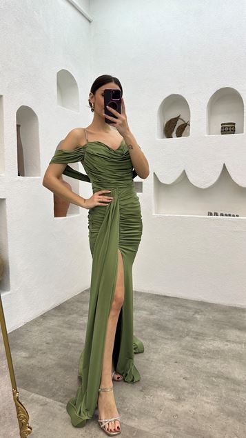 Cinturino in corda kaki drappeggiato Buzi abito da sera